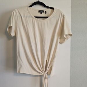 Theory Cream Tie-Front Short Sleeve Tee